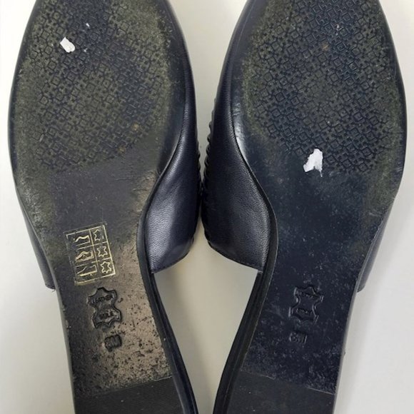 TORY BURCH Sienna Woven Leather Pointy Toe Mule Shoes Slip on Navy Blue 8 - Picture 5 of 9